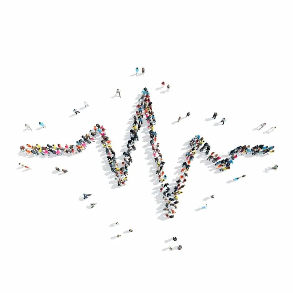 Large group of people organised to display outline of a ECG Line