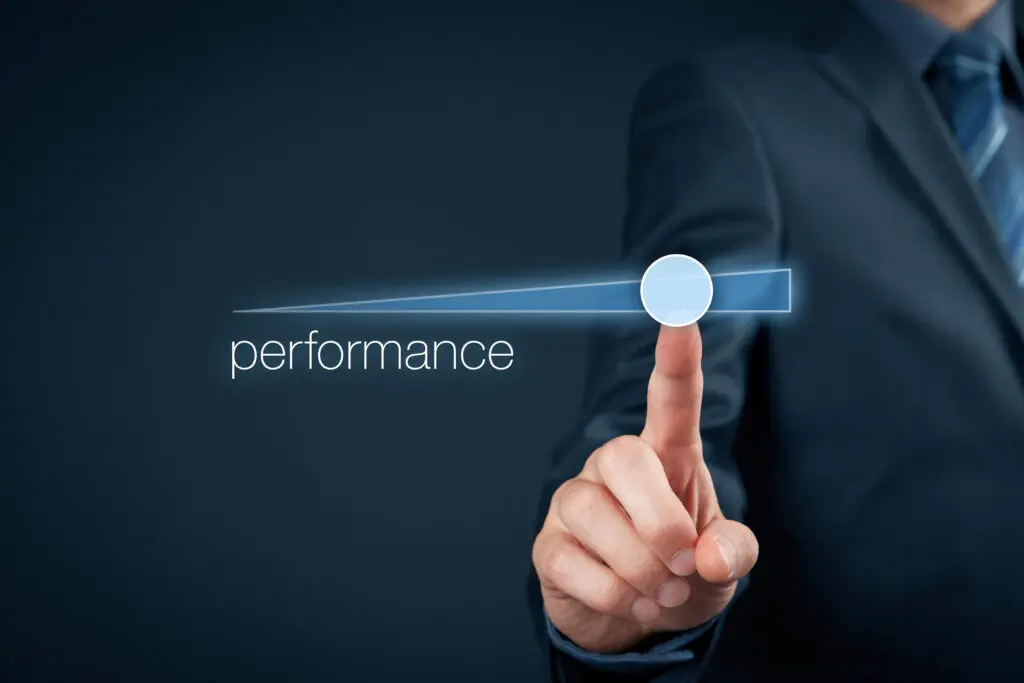 inforgraphic of a man holding the button to increase his performance on chart