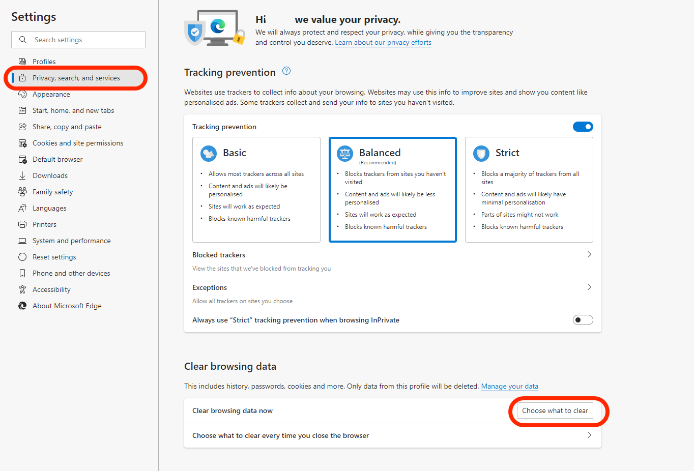 Step 2 of Clearing Cookies And Cache In Microsoft Edge tech guide