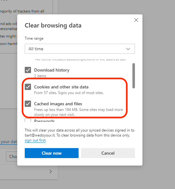 Step 3 of Clearing Cookies And Cache In Microsoft Edge tech guide