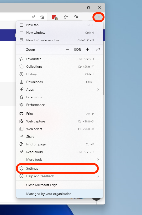 Step 1 of Clearing Cookies And Cache In Microsoft Edge tech guide