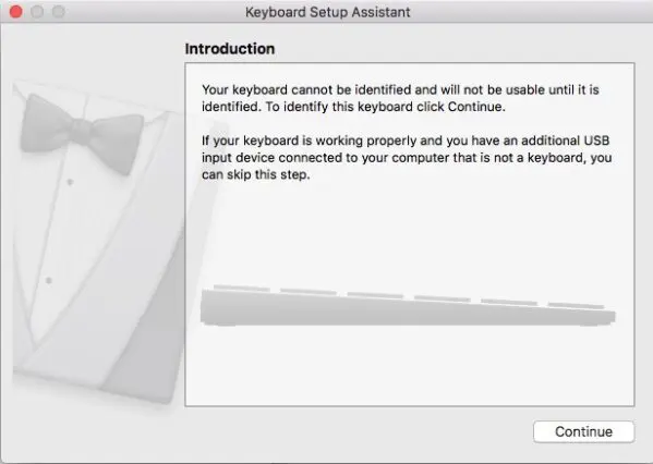 Screenshot of the message stating 'Your Keyboard Cannot be Identified' on an apple computer