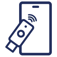Black outline of a security key with a smartphone