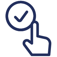 Black outline of a hand with index finger pointing at a tick