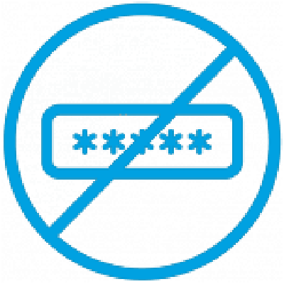 outline of password box with an outline of a circle with a slash in it on top