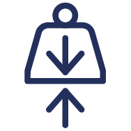 outline of a weight with an arrow pointing down and another arrow underneath pointing upwards