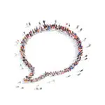 Large group of people in the shape of a chat bubble.White background