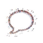 Large group of people in the shape of a chat bubble.White background